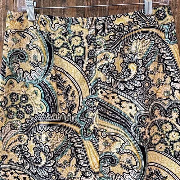 Van Heusen Sz 4 Yellow Teal Paisley Pencil Career Skirt - Picture 5 of 7
